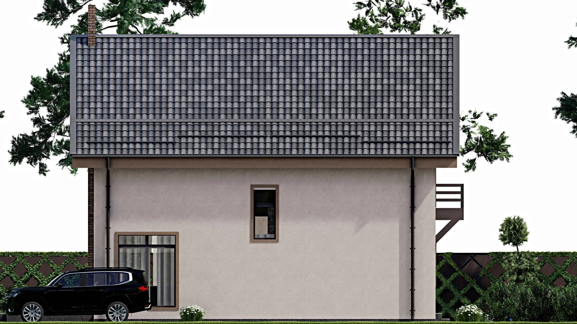 F-9674 - Проект дома с мансардой 12 на 15, площадью 230 м² с террасой, балконом и 4 спальнями