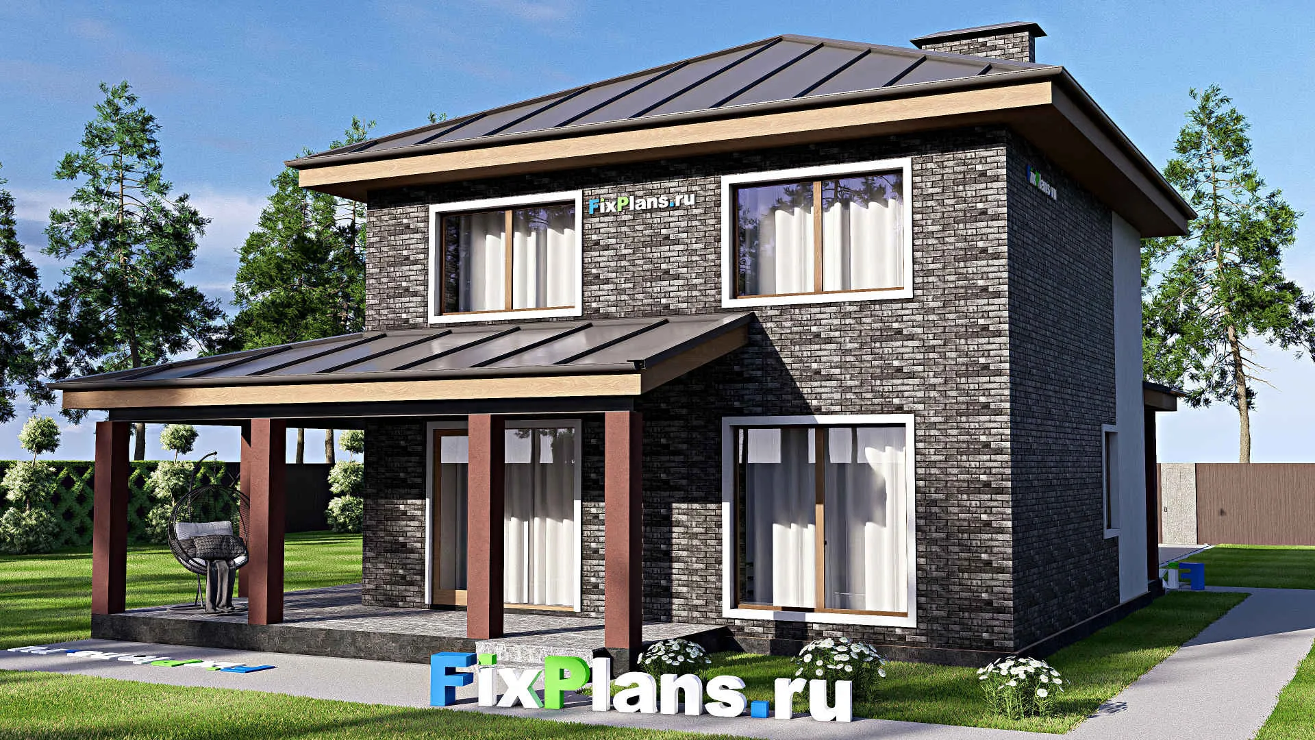 F-17414 - Проект двухэтажного дома 12 на 13, площадью 160 м² с террасой и 4 спальнями