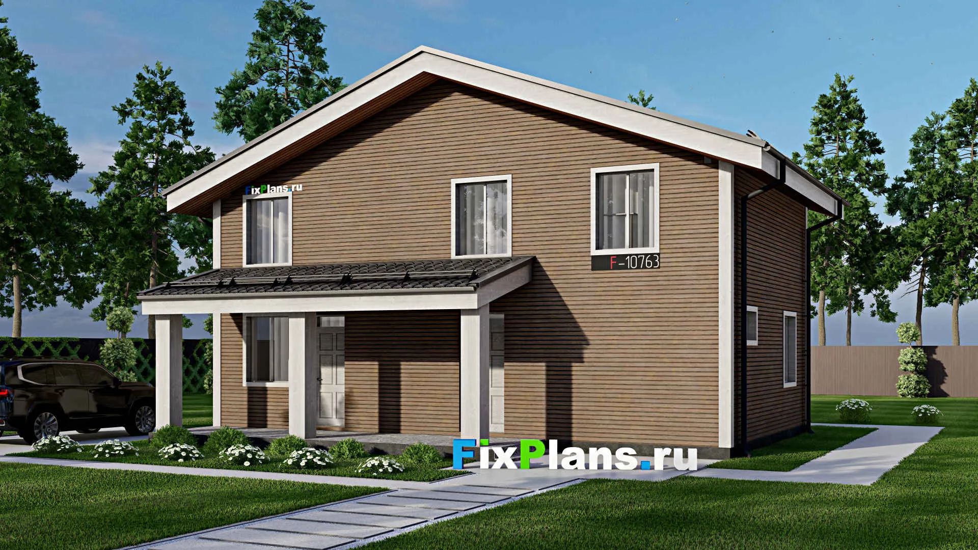 F-10763 - Проект дома с мансардой 10 на 14, площадью 110 м² с террасой и 3 спальнями