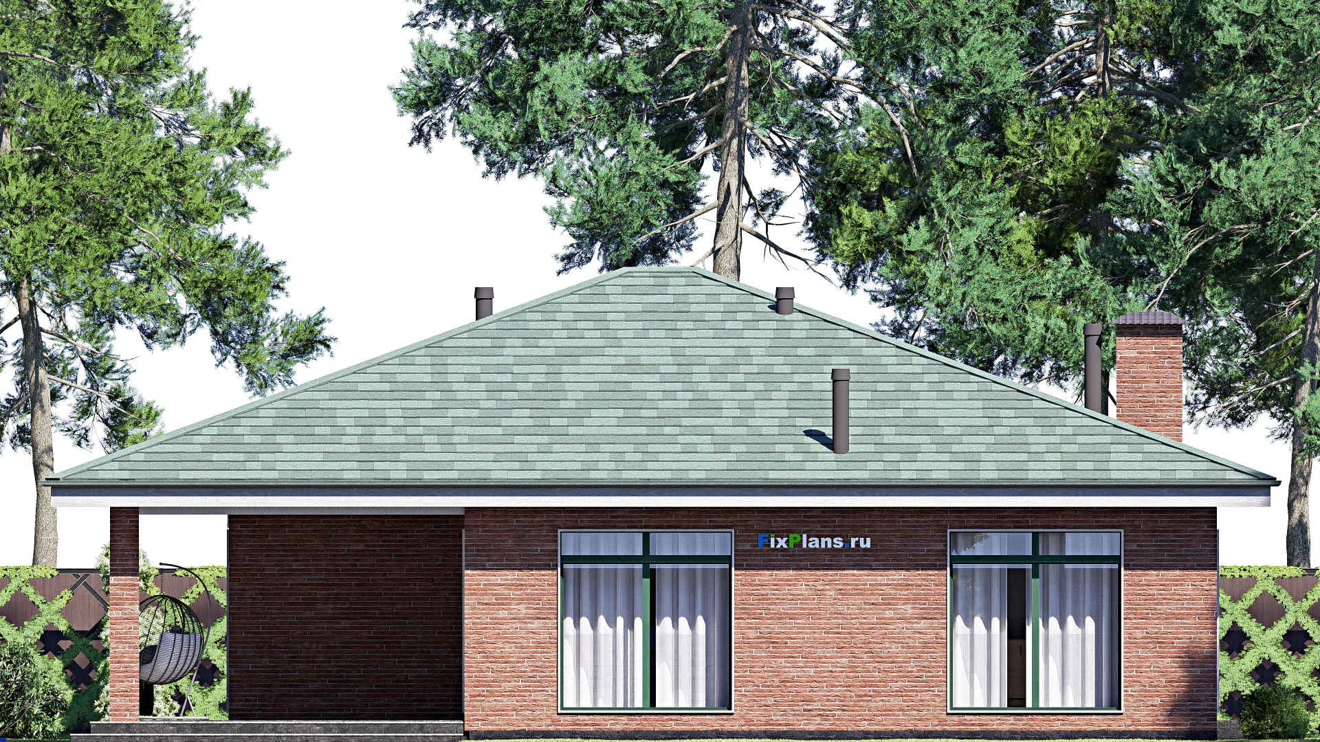 F-19016 - План одноэтажного дома 15 на 16, площадью 190 м² с террасой и 3 спальнями