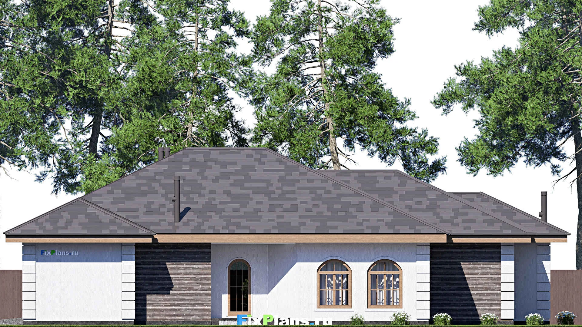 F-19763 - Проект одноэтажного дома 17 на 22, площадью 260 м² с гаражом на 2 машины и 4 спальнями