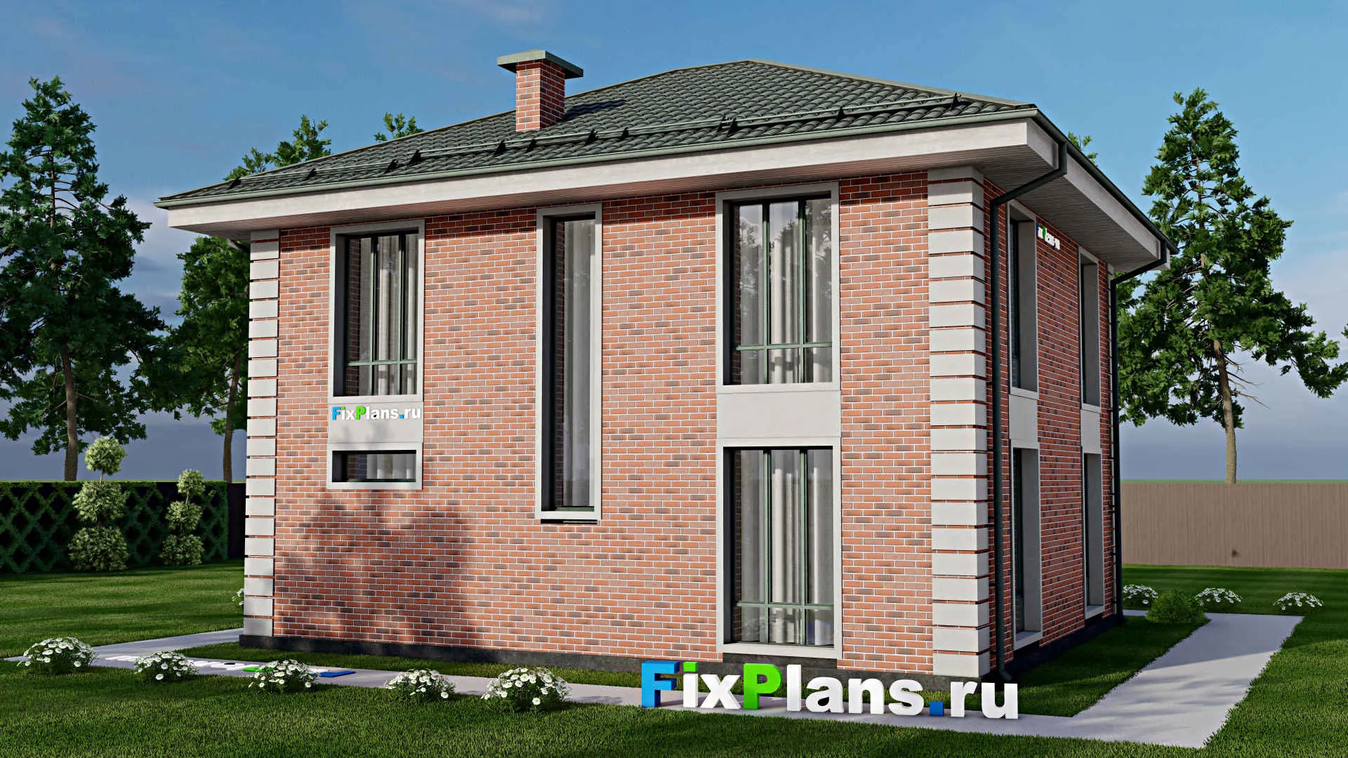 F-8990 - Проект двухэтажного дома 11 на 11, площадью 370 м² с террасой и 9 спальнями