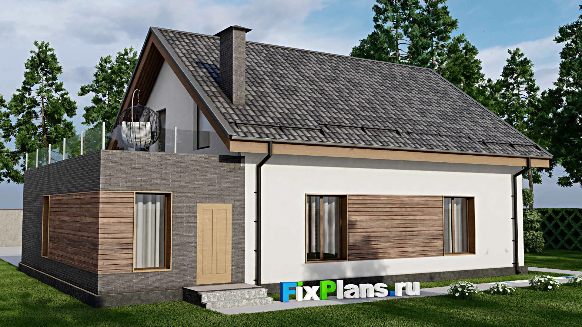 F-9530 - Проект дома с мансардой 14 на 16, площадью 260 м² с балконом, гаражом на 1 машину и 3 спальнями