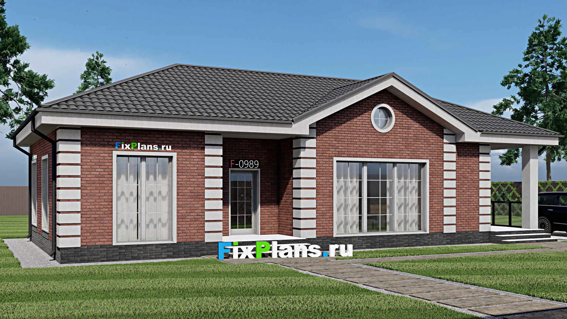 F-0989 - Проект одноэтажного дома 9 на 17, площадью 120 м² с террасой и 2 спальнями