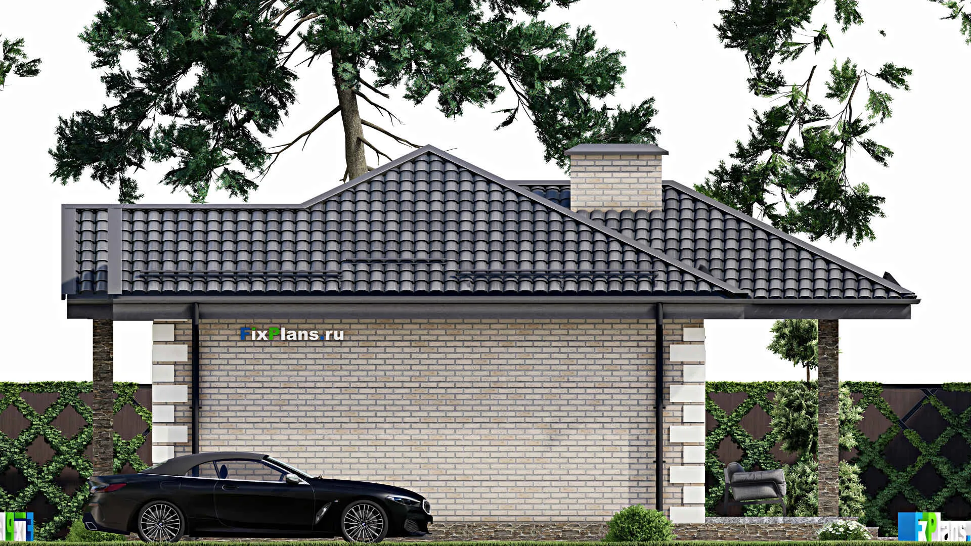 F-5768 - Проект одноэтажного дома 9 на 12, площадью 80 м² с террасой и 2 спальнями