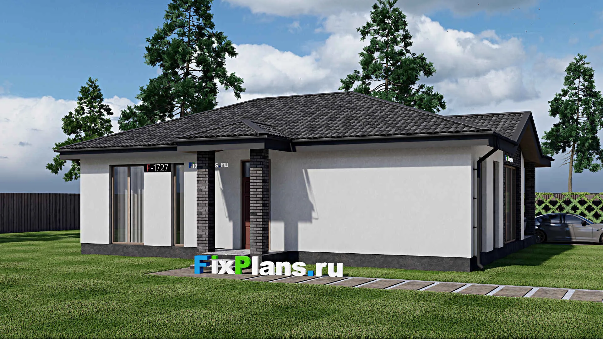 F-1727 - Проект одноэтажного дома 10 на 15, площадью 140 м² с террасой и 3 спальнями