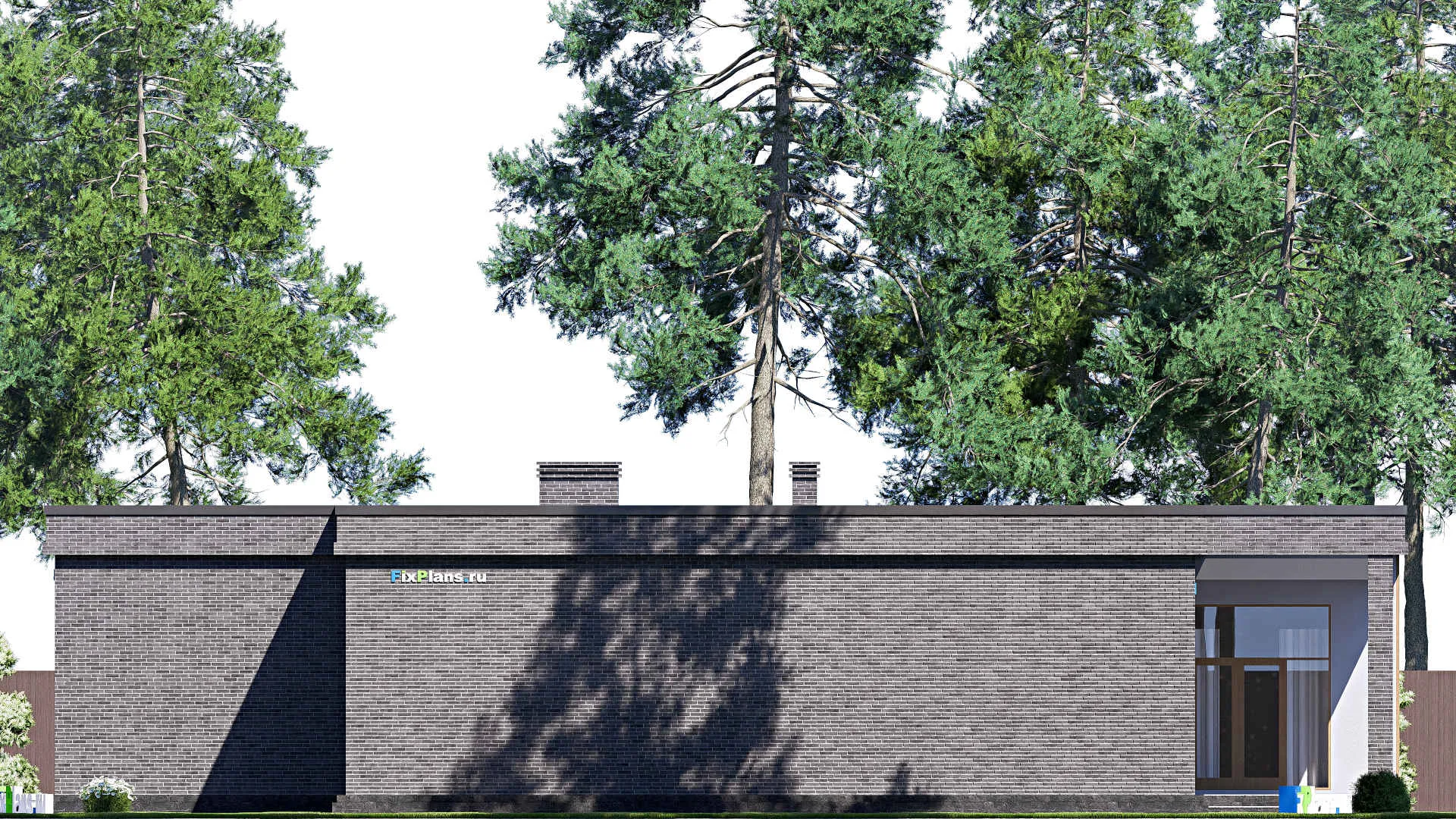 F-19817 - План одноэтажного дома 22 на 25, площадью 330 м² с террасой, гаражом на 2 машины и 1 спальнями