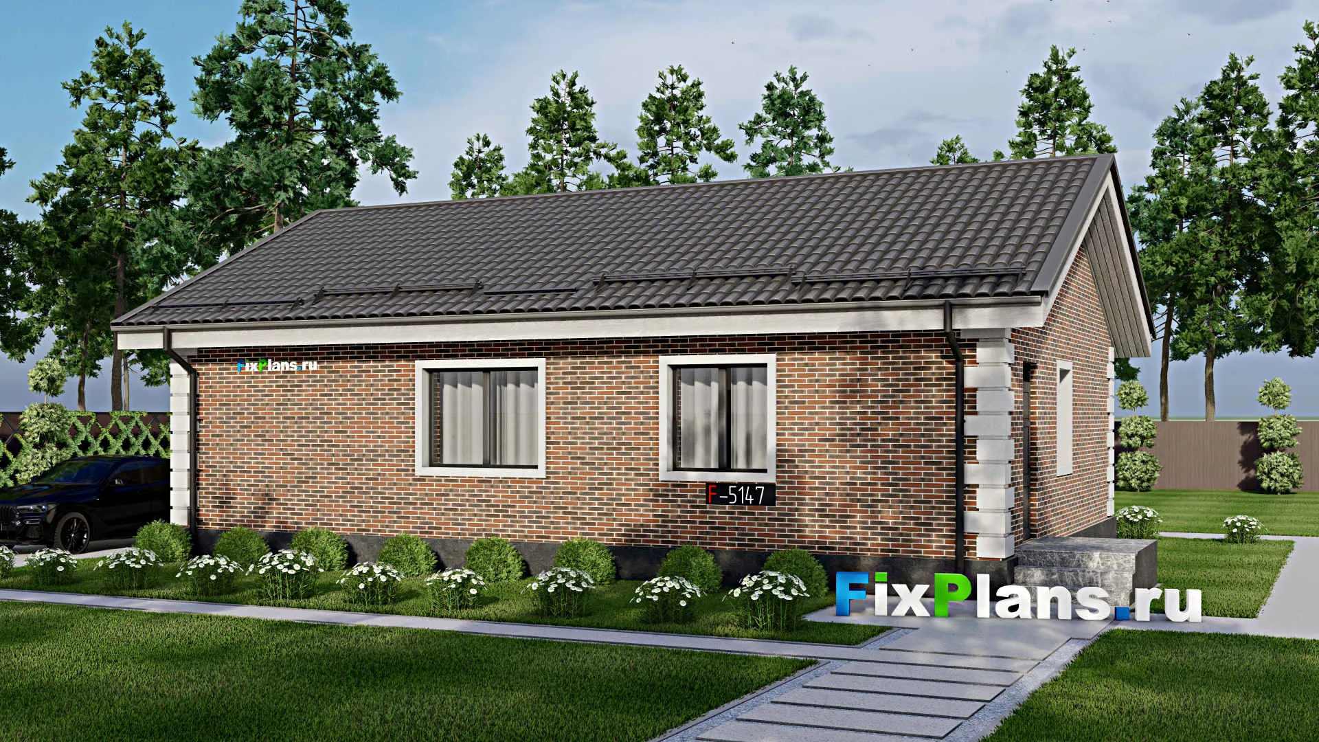 F-5147 - Проект одноэтажного дома 9 на 14, площадью 100 м² с 3 спальнями