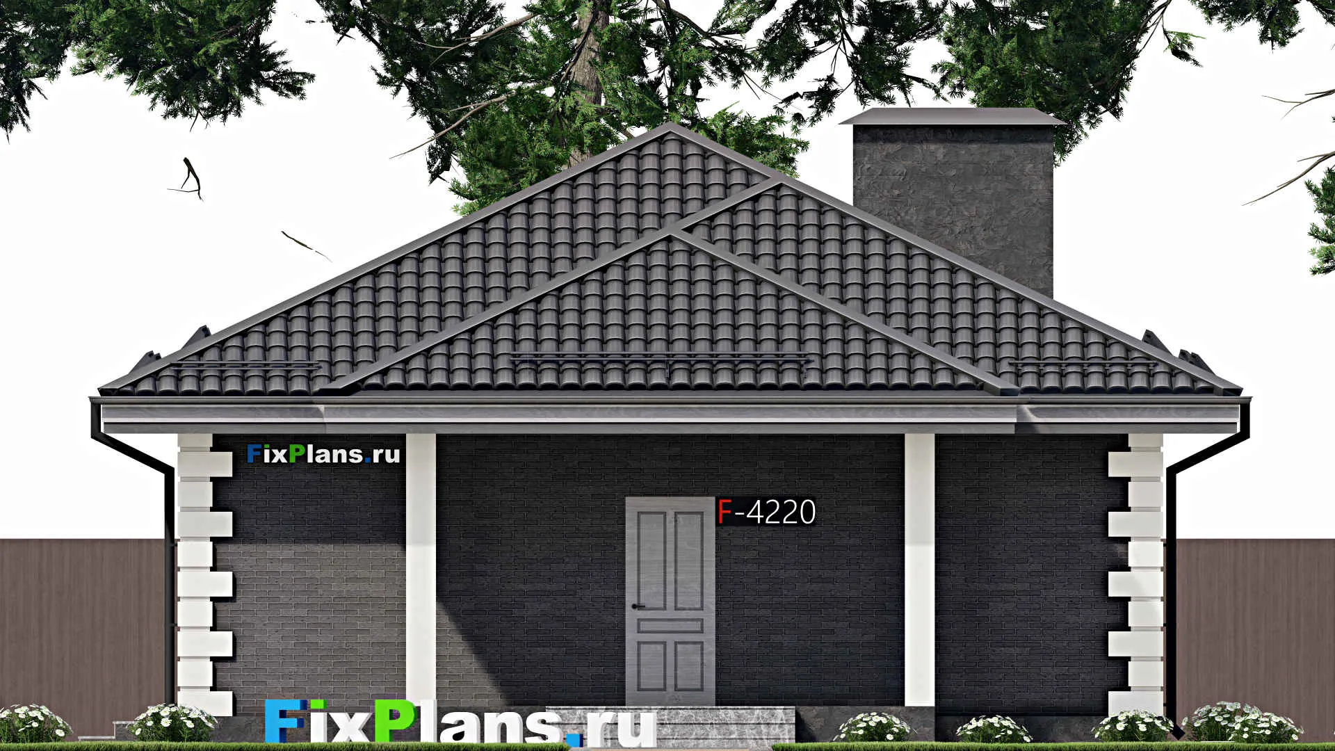 F-4220 - План одноэтажного дома 10 на 15, площадью 110 м² с террасой и 3 спальнями