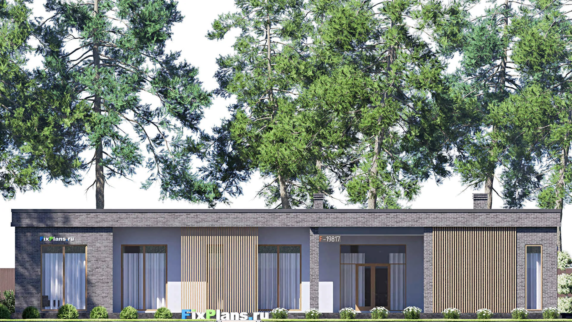 F-19817 - План одноэтажного дома 22 на 25, площадью 330 м² с террасой, гаражом на 2 машины и 1 спальнями