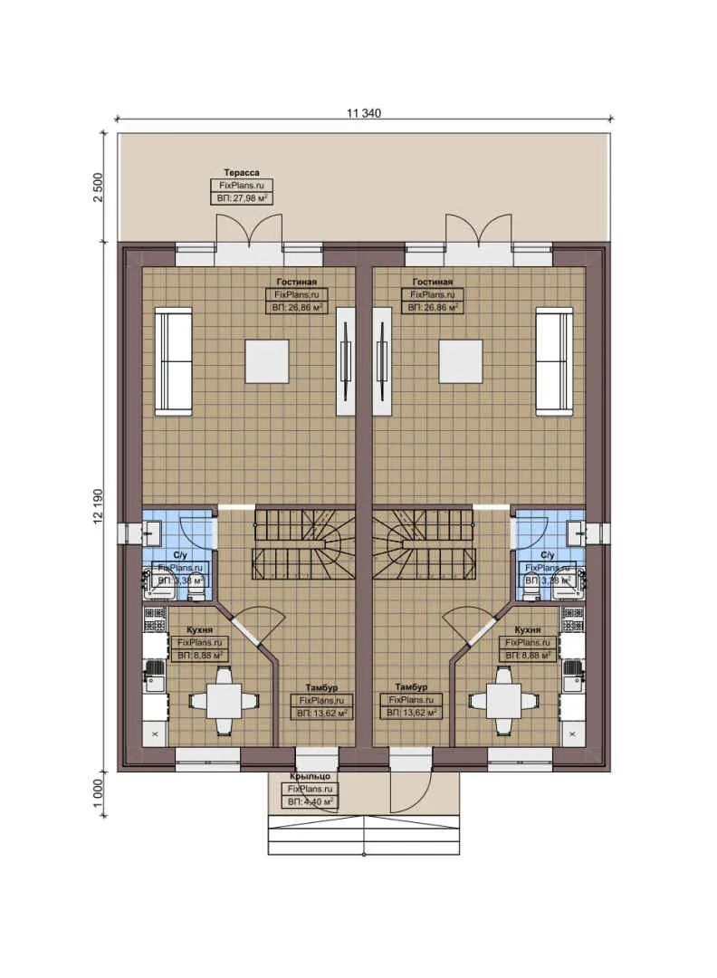 F-4724 - Планы дома с мансардой 12 на 13, площадью 240 м² с террасой и 4 спальнями