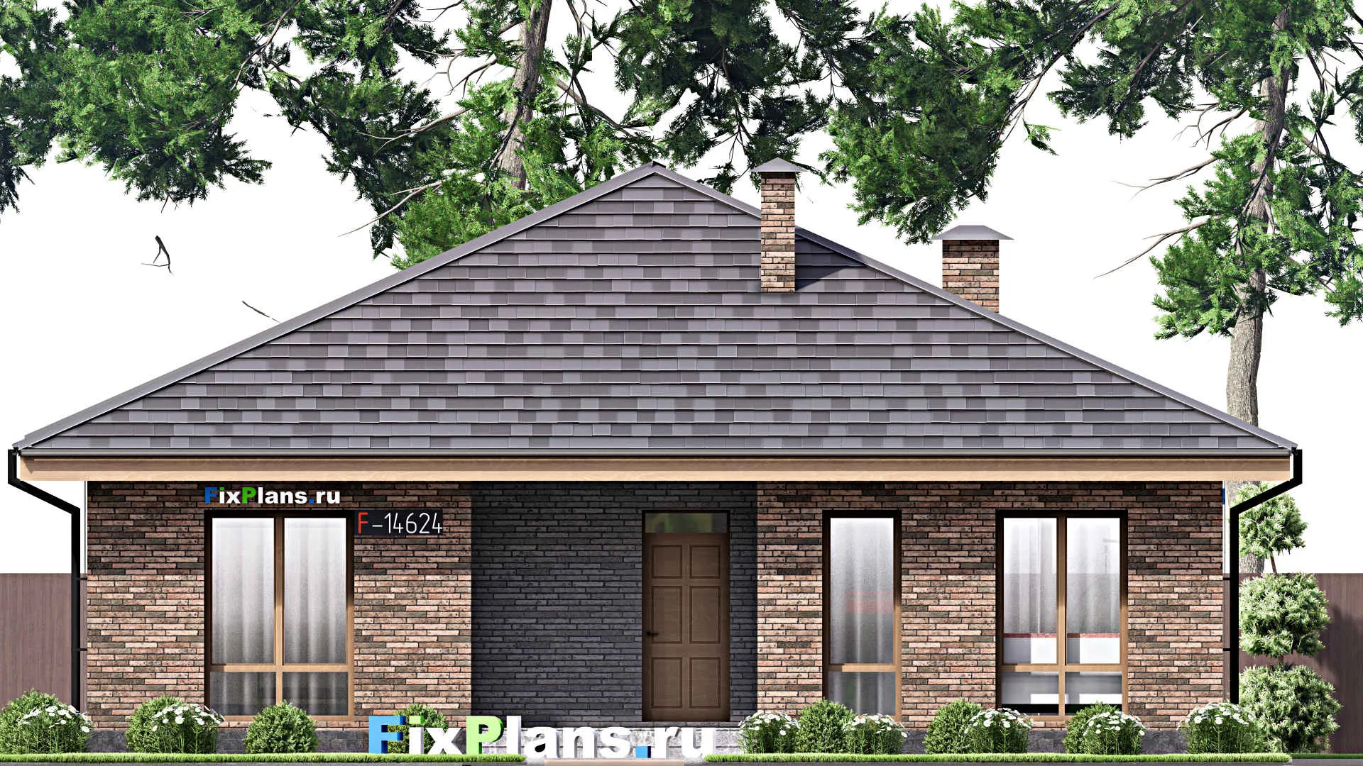 F-14624 - Проект одноэтажного дома 13 на 13, площадью 130 м² с террасой и 3 спальнями