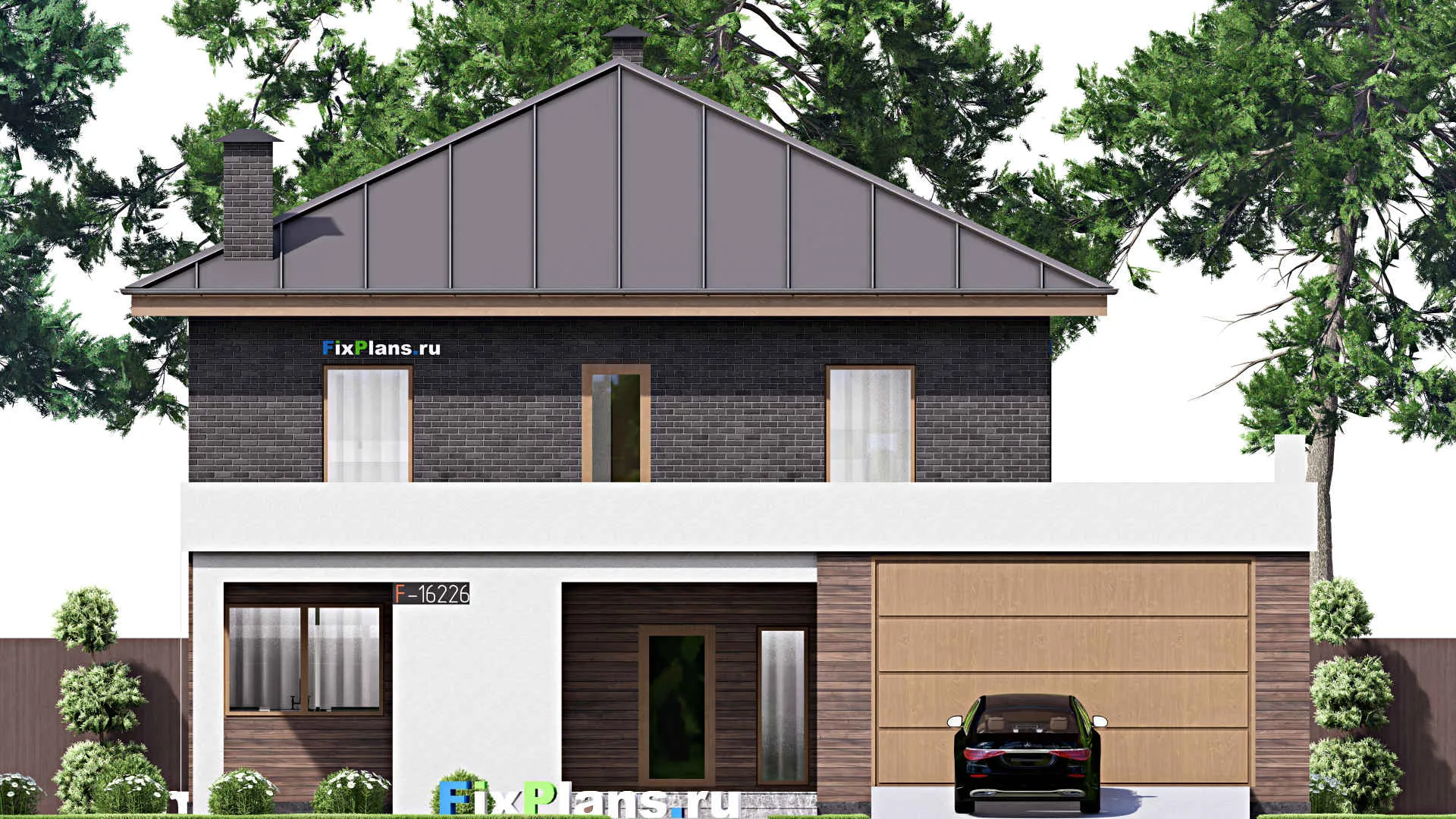 F-16226 - Проект двухэтажного дома 15 на 19, площадью 380 м² с террасой, балконом, гаражом на 1 машину, спортзалом и 3 спальнями