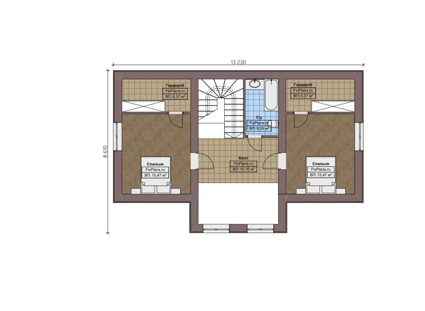 F-2564 - Планы дома с мансардой 9 на 14, площадью 170 м² с террасой и 3 спальнями