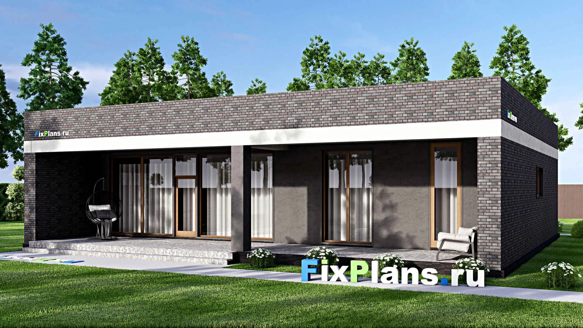 F-14606 - Проект одноэтажного дома 15 на 16, площадью 190 м² с террасой и 3 спальнями