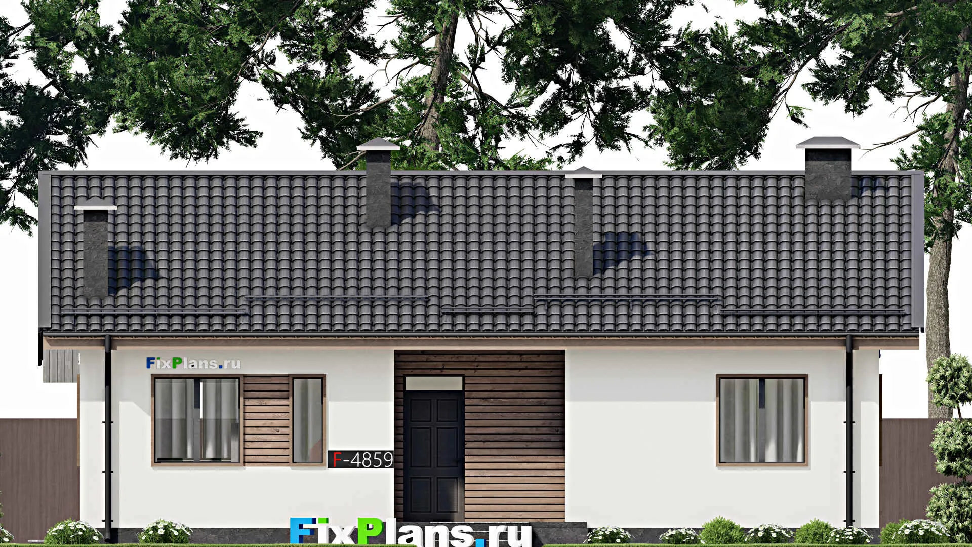 F-4859 - Проект одноэтажного дома 10 на 13, площадью 110 м² с террасой и 3 спальнями