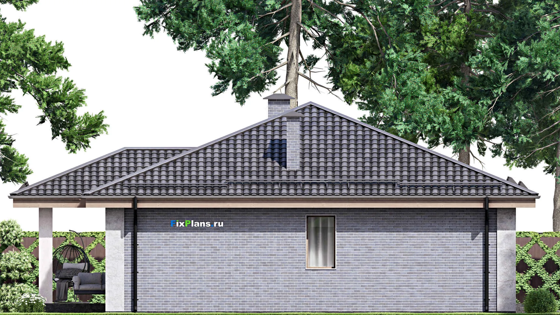 F-12797 - План одноэтажного дома 13 на 15, площадью 130 м² с террасой и 3 спальнями