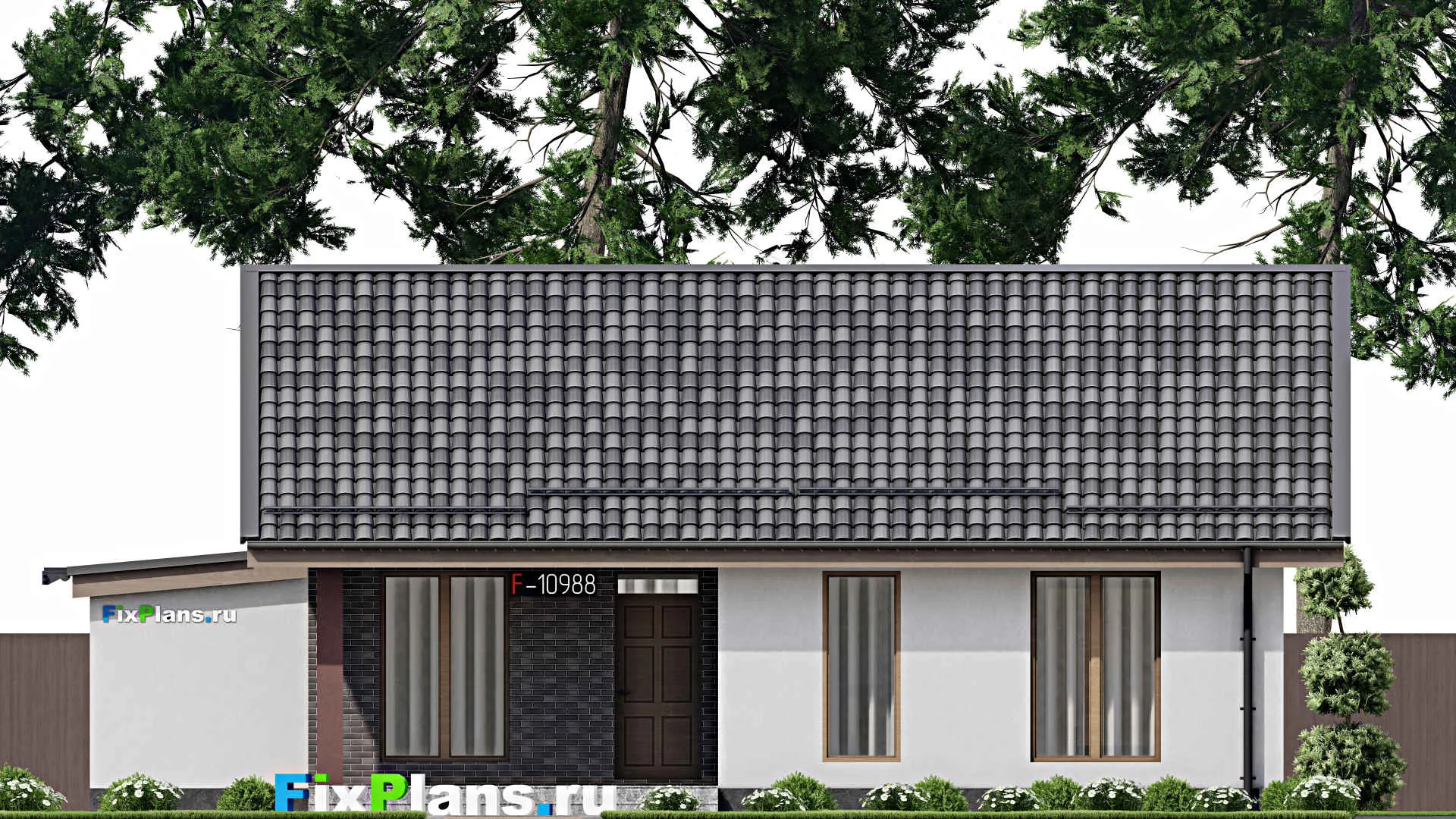 F-10988 - Проект одноэтажного дома 14 на 15, площадью 150 м² с террасой и 2 спальнями