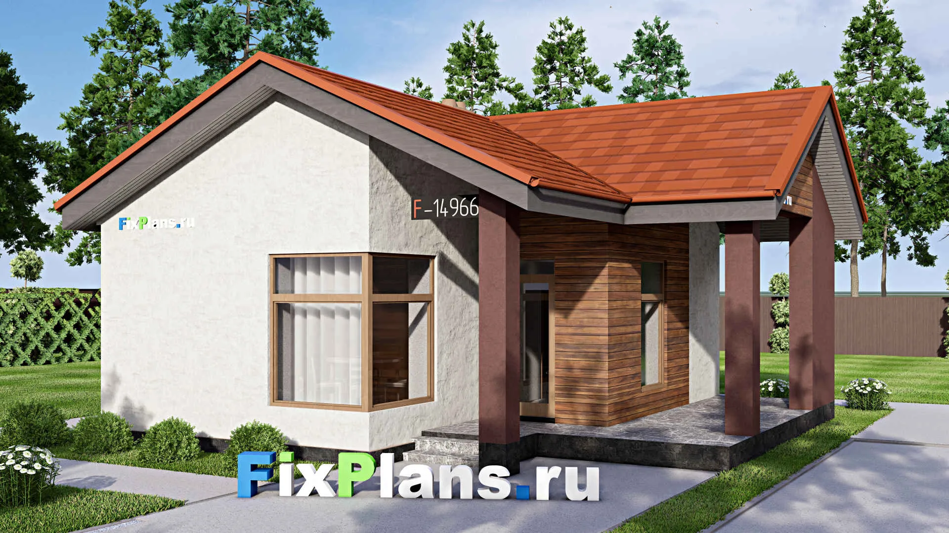 F-14966 - Проект бани 9 на 10, площадью 60 м² с комнатой отдыха, терассой и санузлом