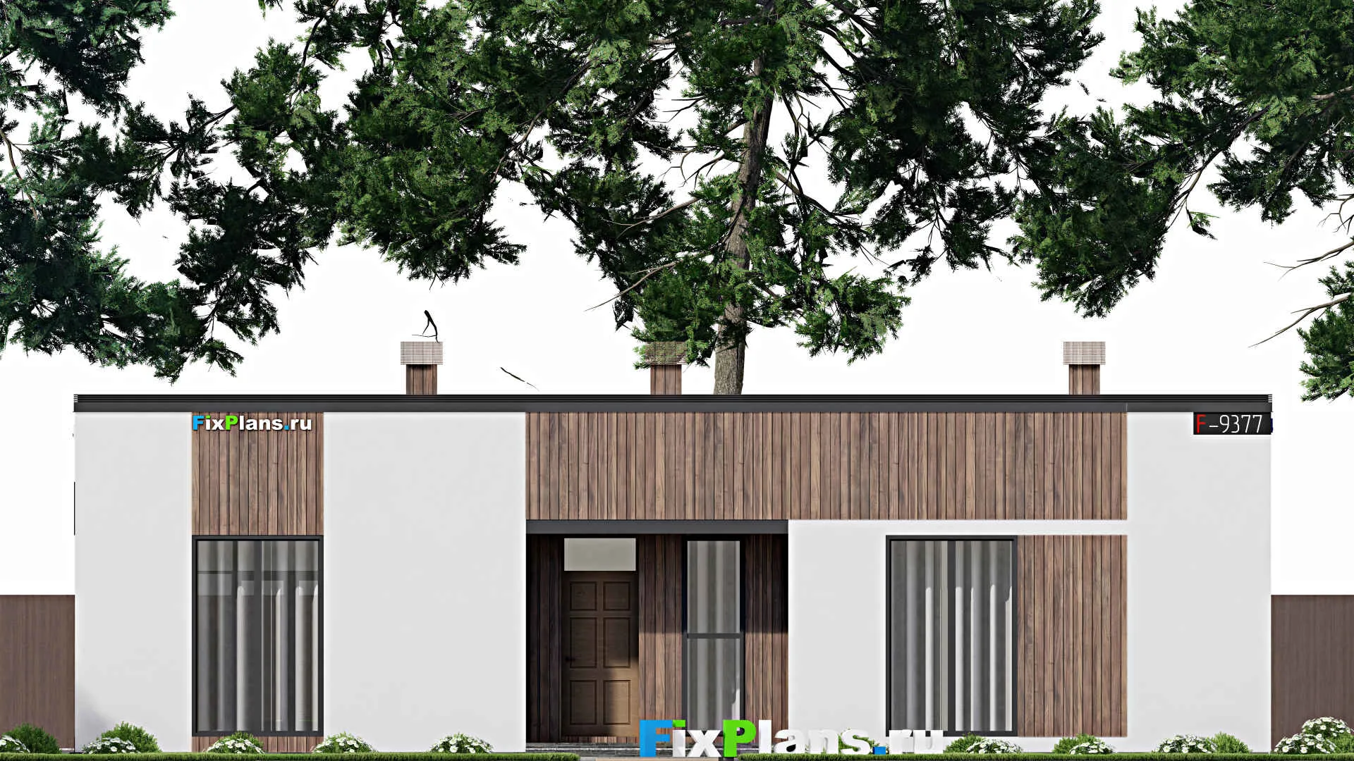 F-9377 - Проект одноэтажного дома 14 на 16, площадью 160 м² с террасой и 2 спальнями