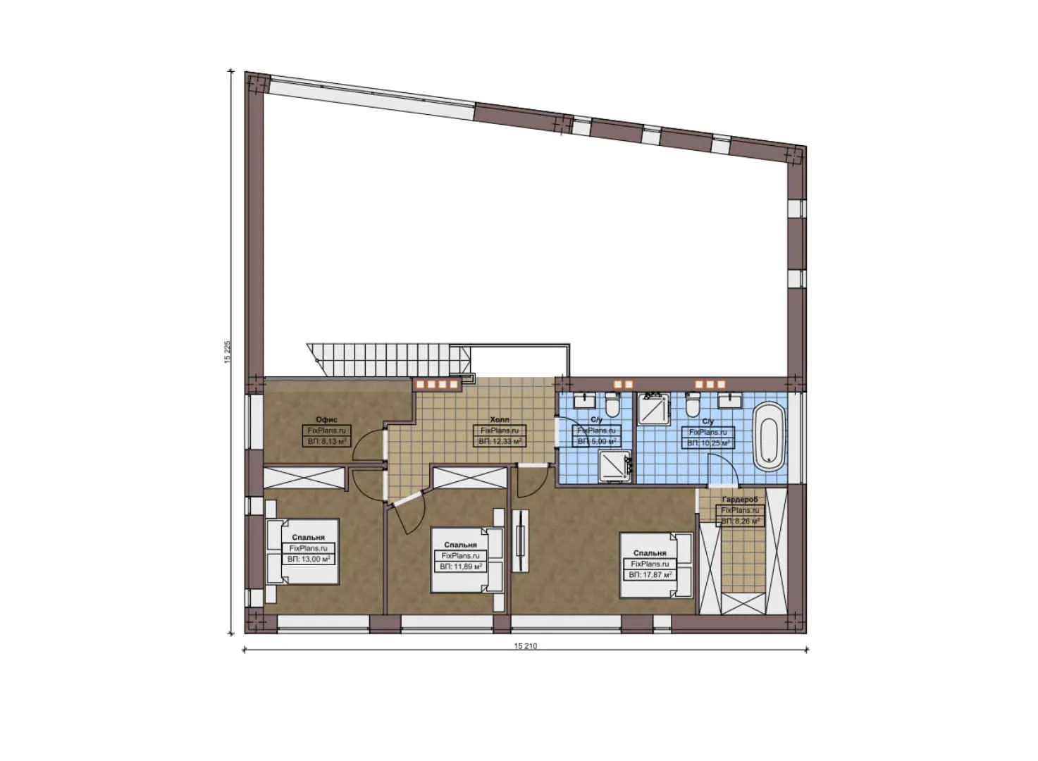 F-10340 - Планы двухэтажного дома 16 на 18, площадью 280 м² с 4 спальнями