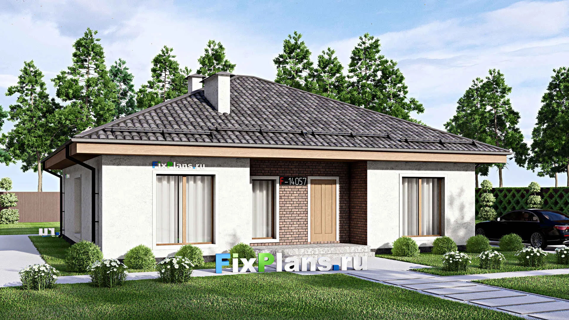 F-14057 - Проект одноэтажного дома 13 на 13, площадью 130 м² с 4 спальнями