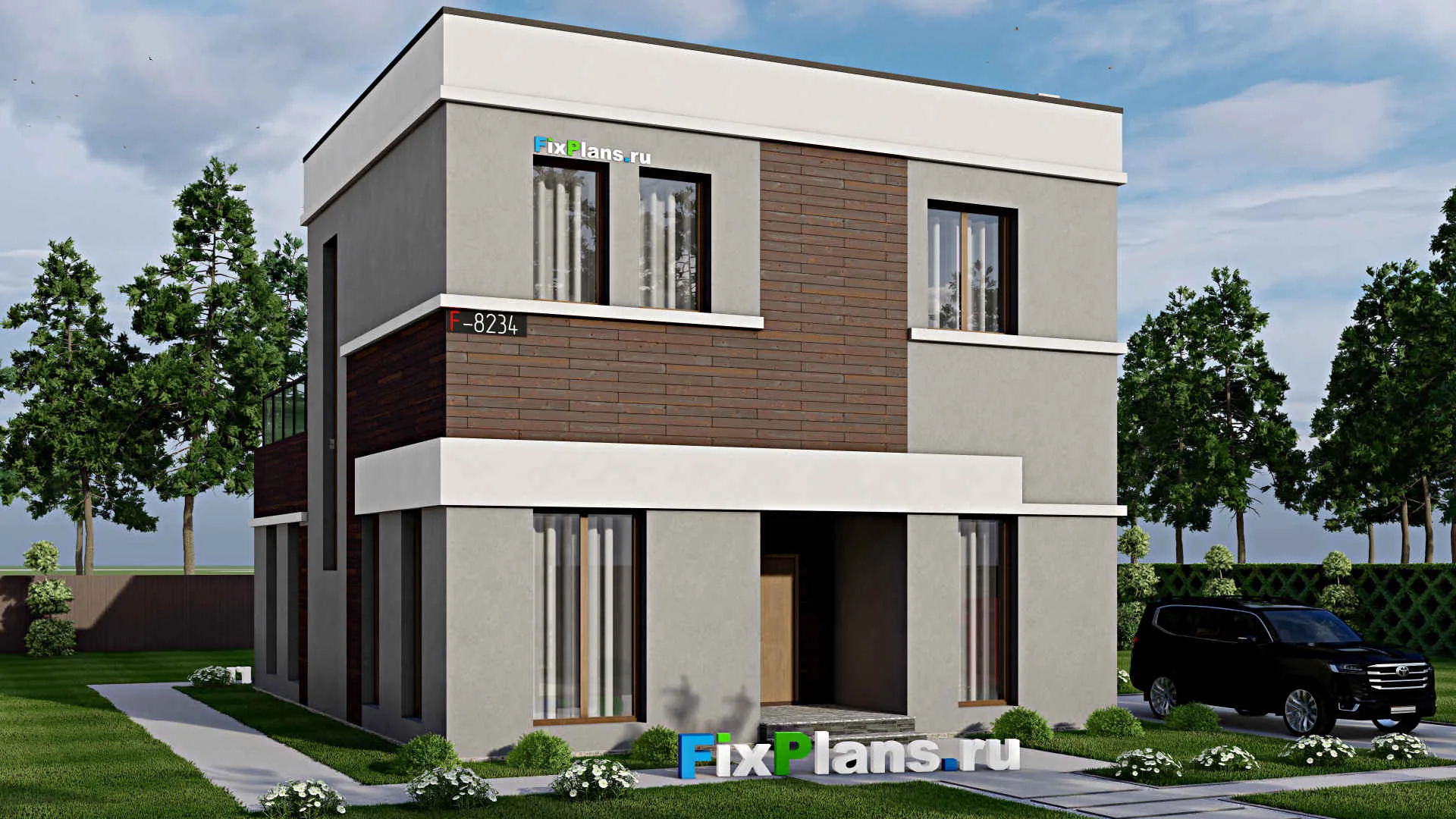 F-8234 - Проект двухэтажного дома 10 на 13, площадью 200 м² с террасой и 4 спальнями