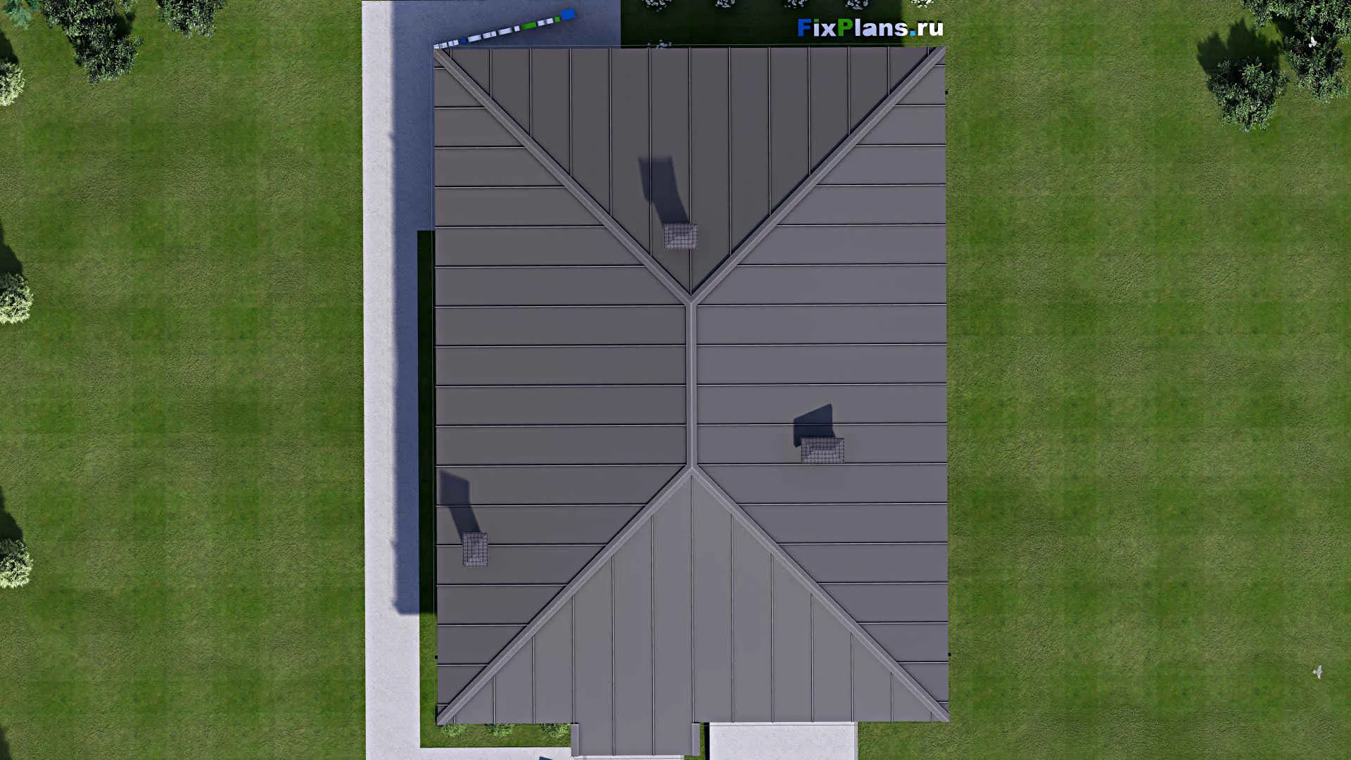 F-14291 - Проект одноэтажного дома 13 на 18, площадью 180 м² с террасой, гаражом на 1 машину и 3 спальнями