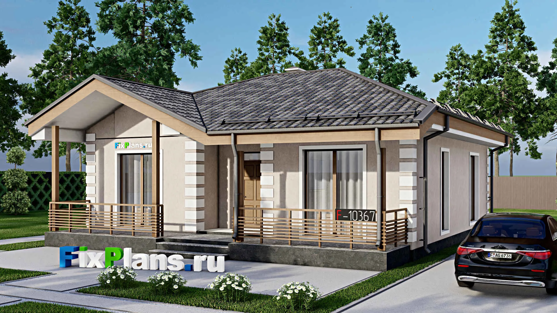 F-10367 - Проект одноэтажного дома 12 на 13, площадью 110 м² с 2 спальнями