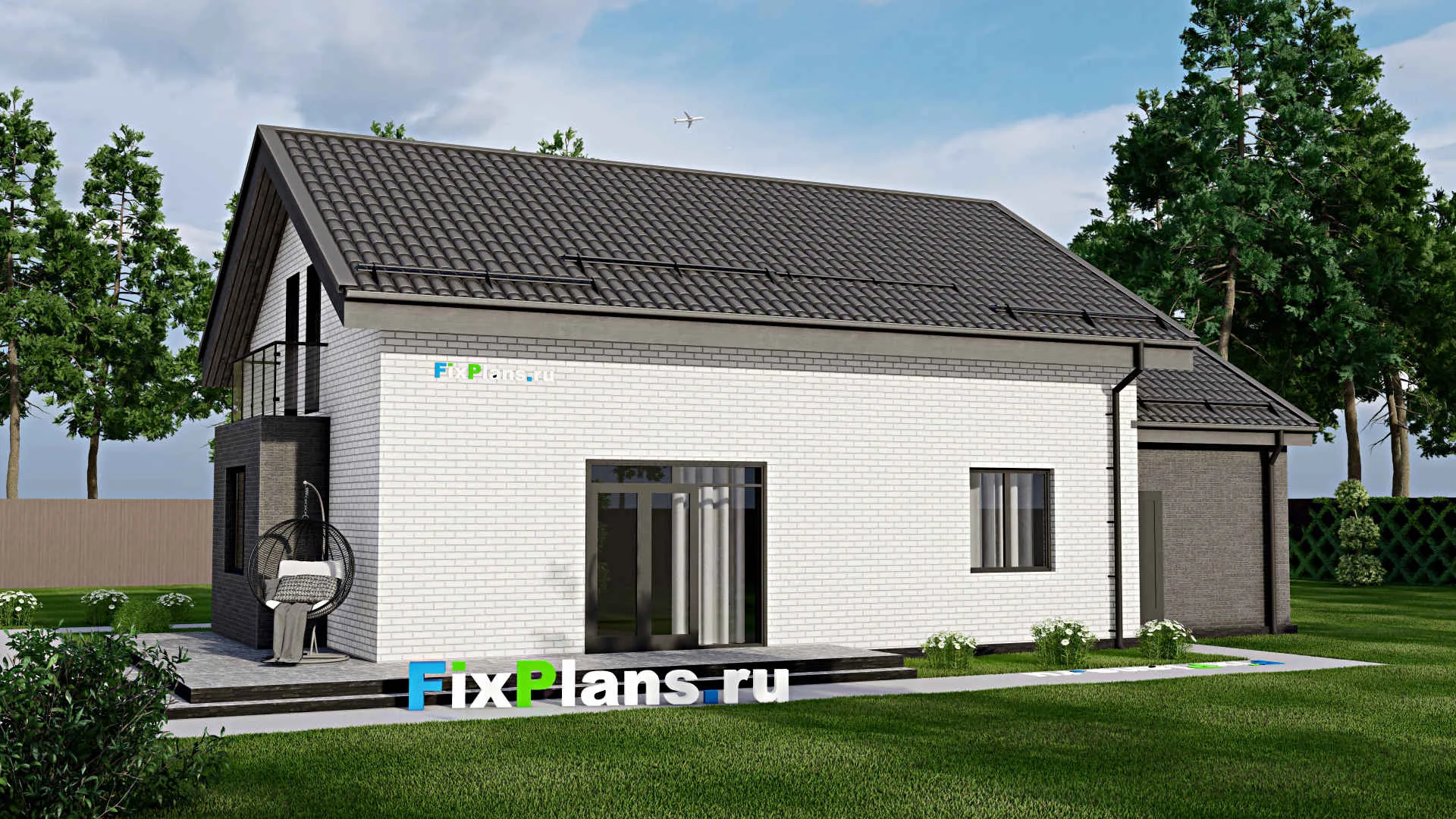 F-2906 - Проект дома с мансардой 9 на 17, площадью 210 м² с террасой, балконом, гаражом на 1 машину и 4 спальнями