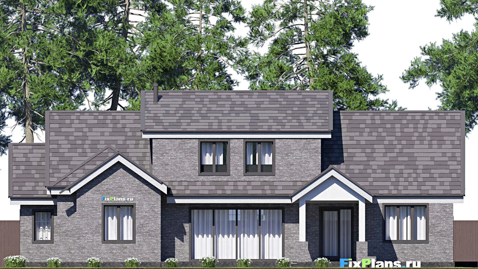 F-20366 - Проект дома с мансардой 23 на 25, площадью 340 м² с террасой, гаражом на 2 машины и 4 спальнями