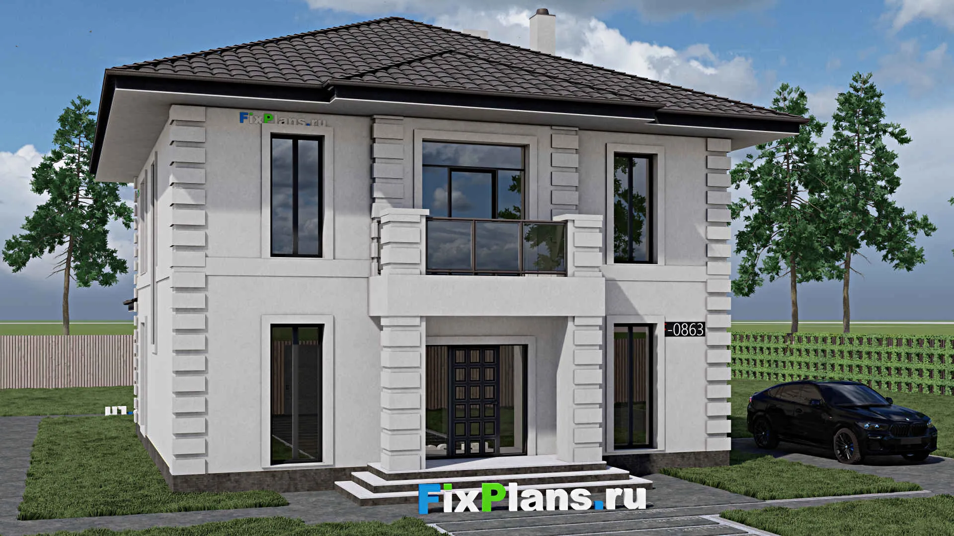 F-0863 - Проект двухэтажного дома 11 на 12, площадью 200 м² с террасой и 4 спальнями