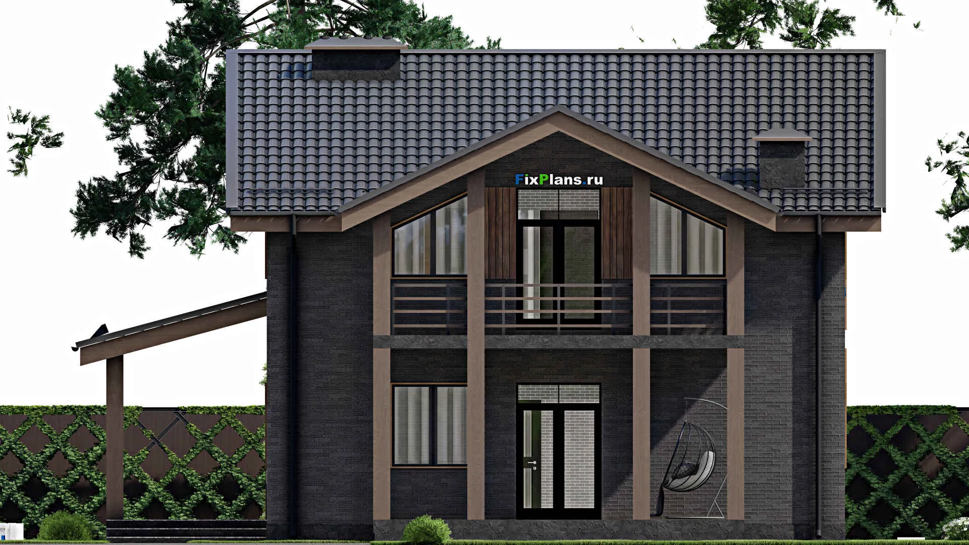 F-4697 - Проект дома с мансардой 11 на 11, площадью 210 м² с террасой, балконом и 4 спальнями