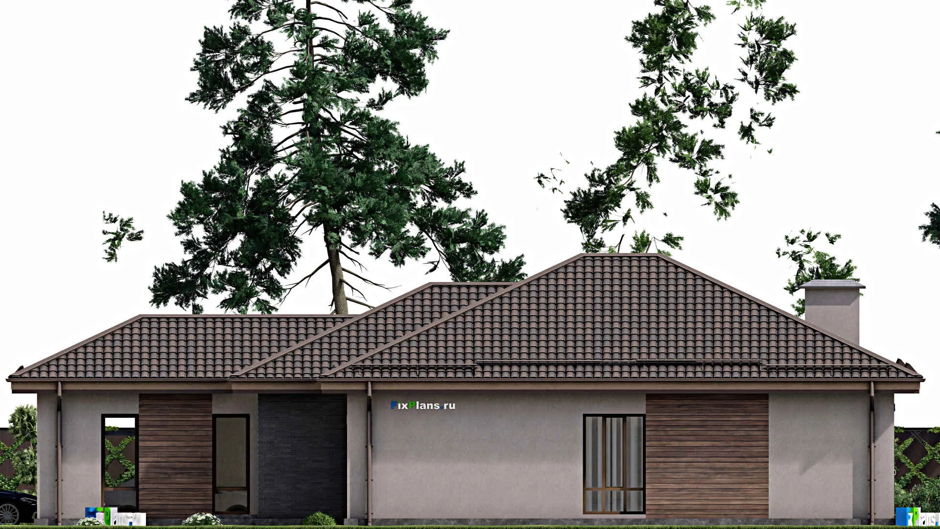 F-8216 - План одноэтажного дома 12 на 21, площадью 150 м² с гаражом на 1 машину и 3 спальнями