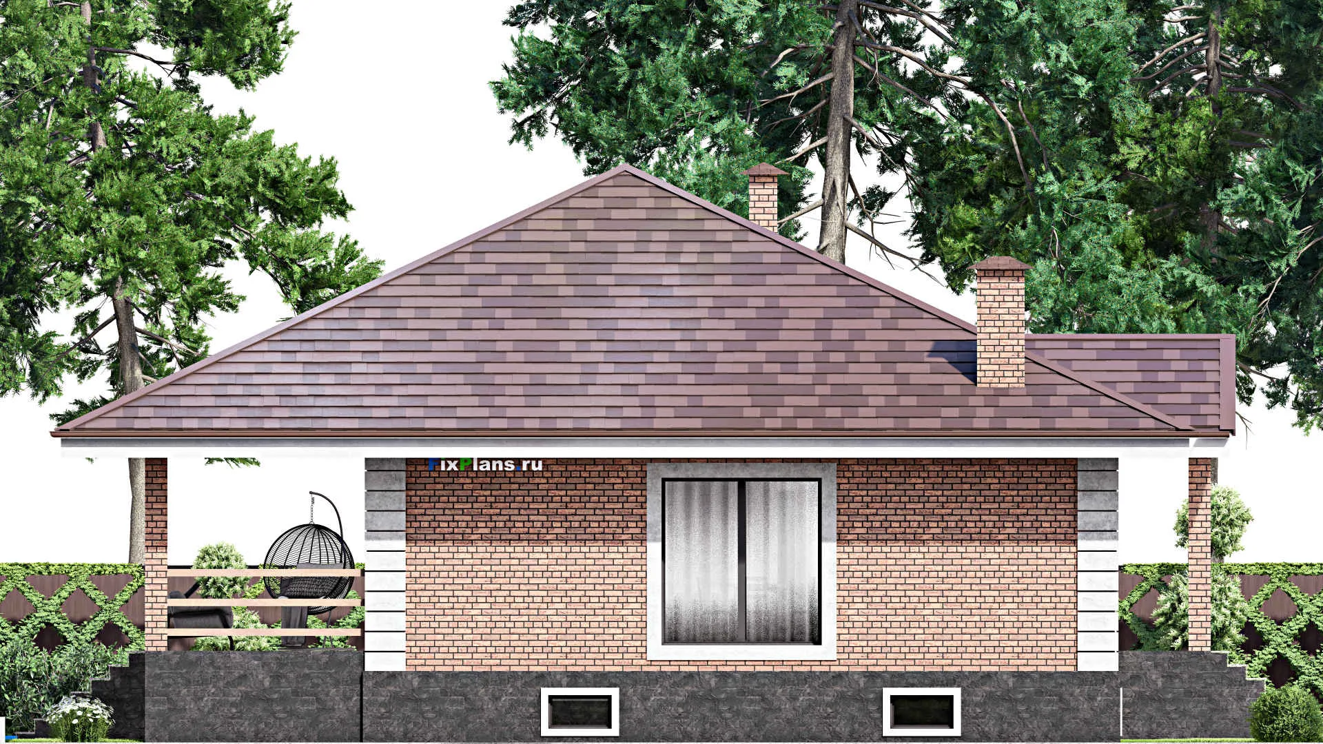 F-13868 - Проект одноэтажного дома 15 на 17, площадью 290 м² с террасой, цокольным этажом и 3 спальнями