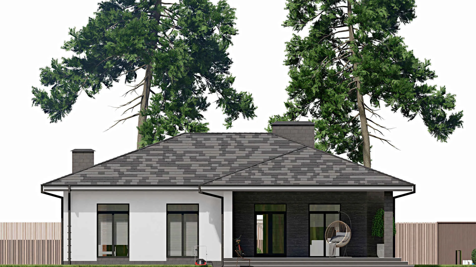 F-0044 - Проект одноэтажного дома 13 на 16, площадью 230 м² с террасой и 7 спальнями