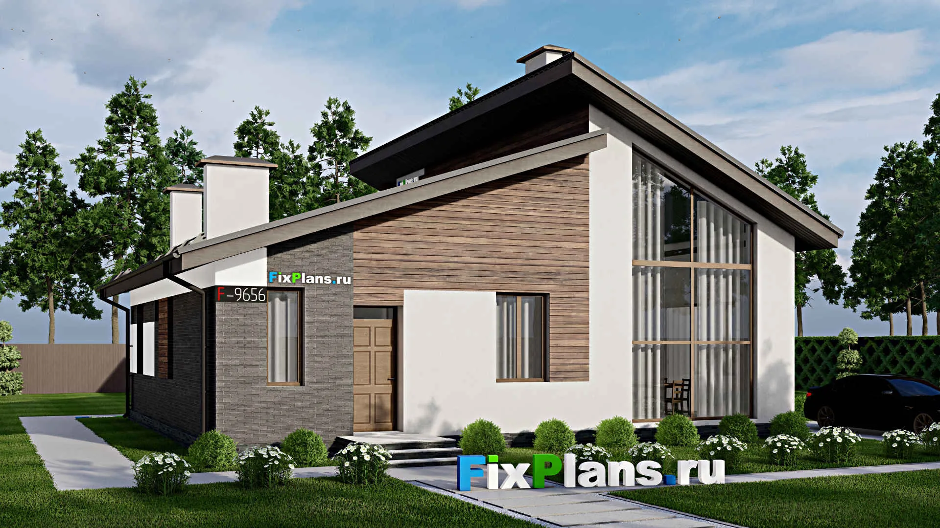 F-9656 - Проект дома с мансардой 14 на 14, площадью 160 м² с террасой, балконом и 3 спальнями