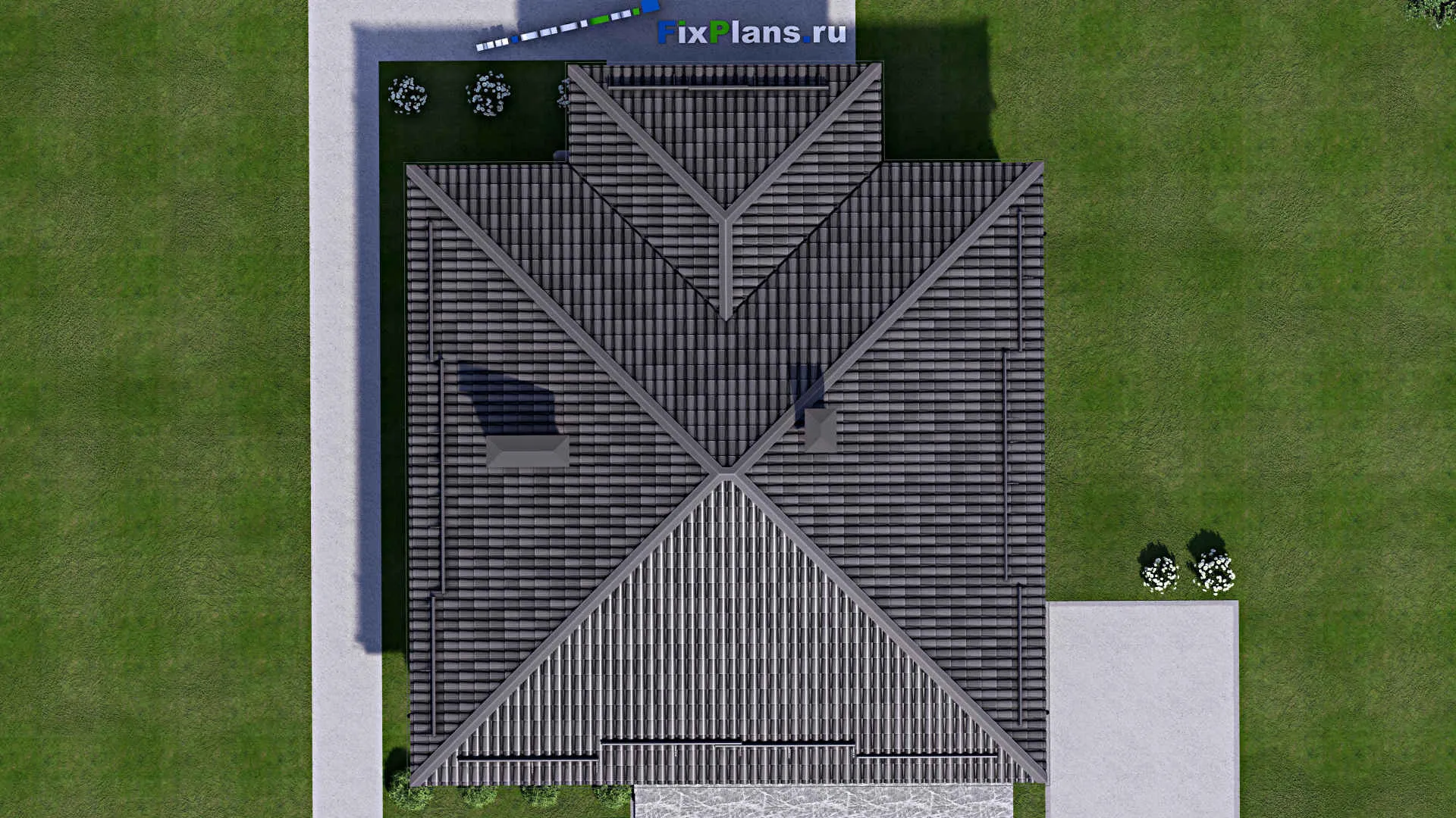 F-12797 - План одноэтажного дома 13 на 15, площадью 130 м² с террасой и 3 спальнями