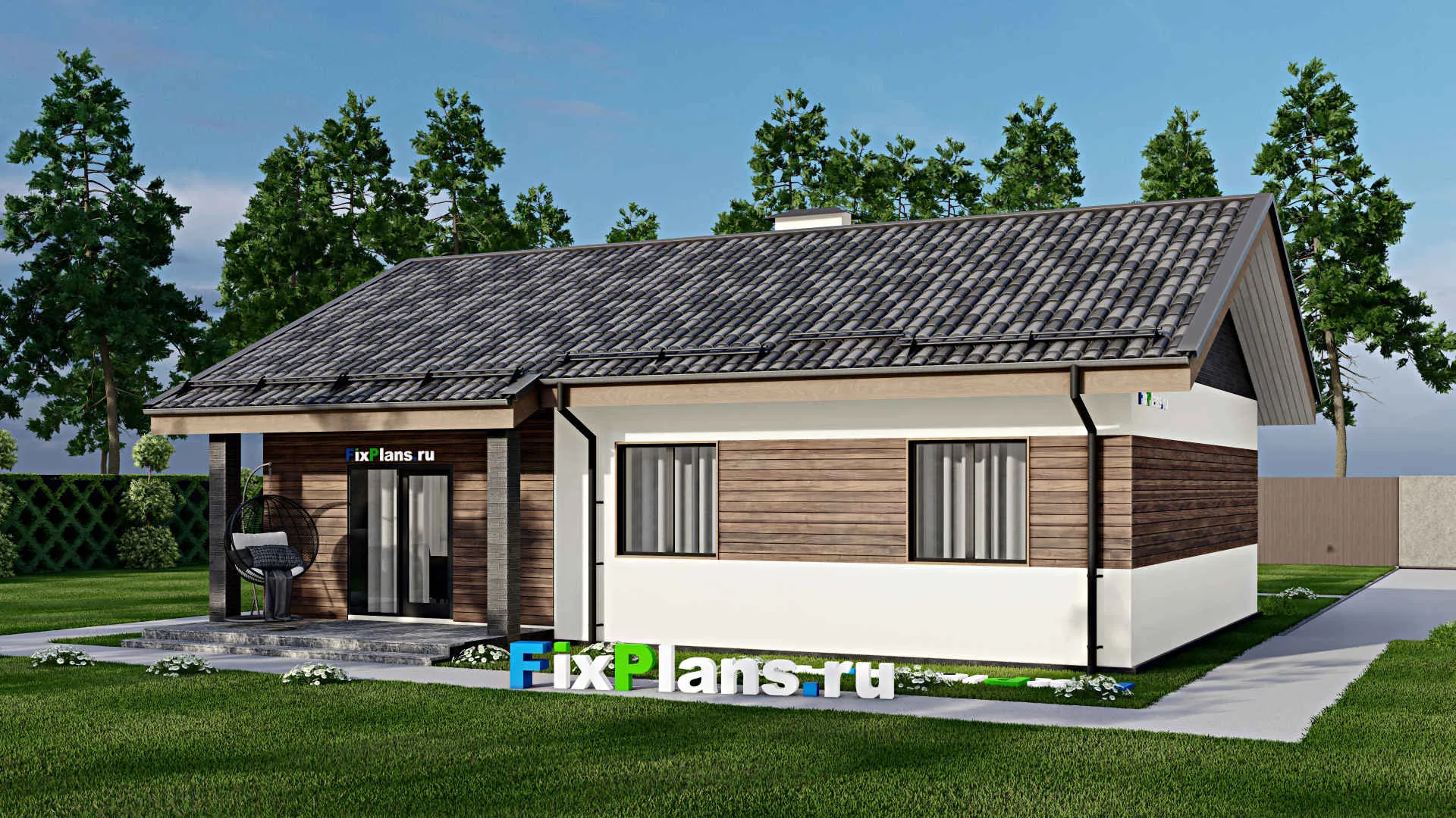 F-6524 - Проект одноэтажного дома 10 на 13, площадью 110 м² с террасой и 3 спальнями