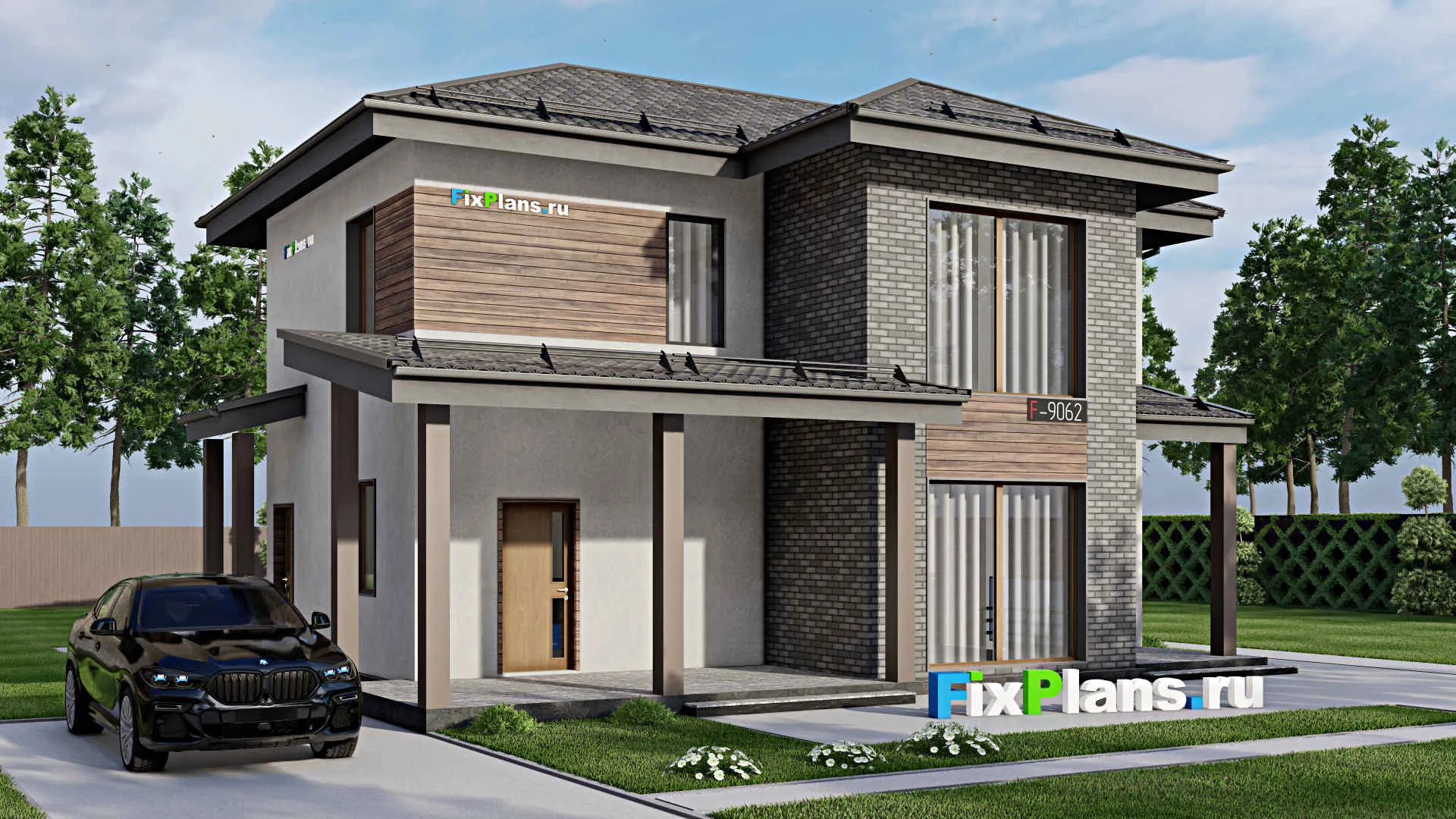 F-9062 - Проект двухэтажного дома 12 на 13, площадью 220 м² с террасой, балконом и 4 спальнями